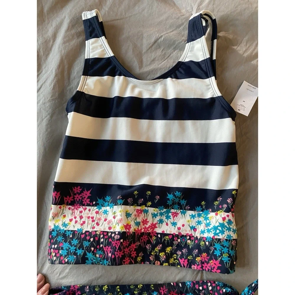 Gap Kids Girls Size Medium 8 Tankini 2 PC Swimsuit Stripes & Flowers NWT
